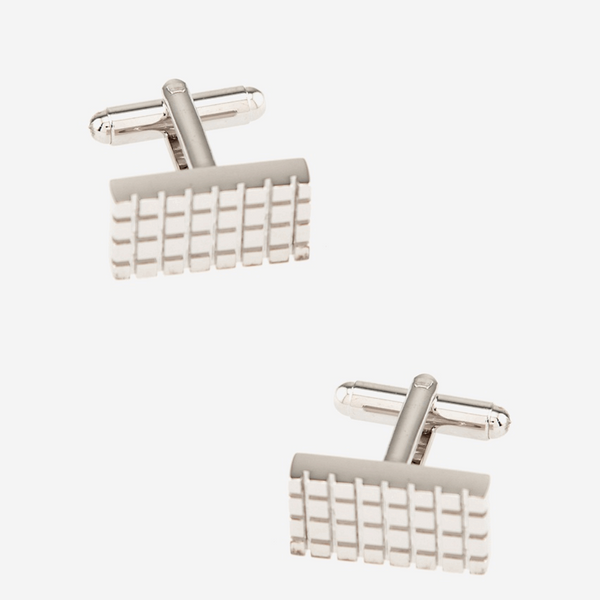 Curved Rectangle Grid - Clear Metal Cufflinks