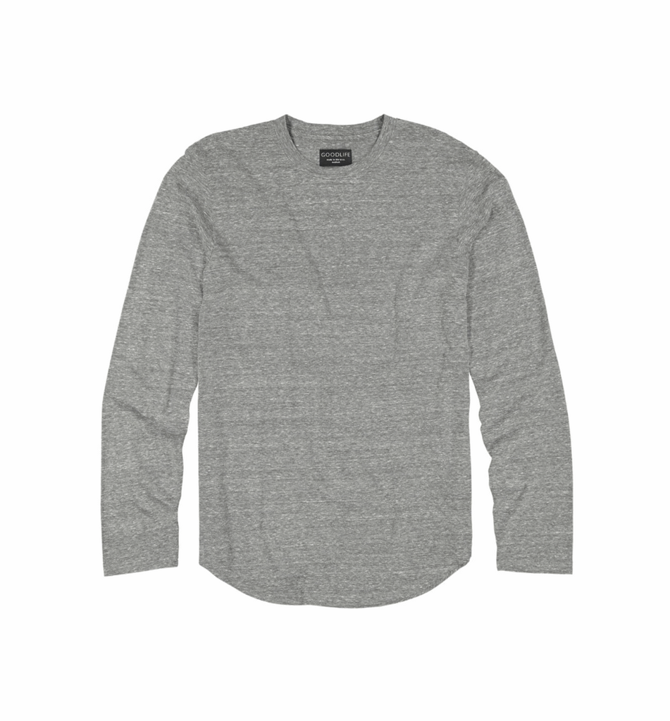 L/S Triblend Scallop Crew - Heather Grey