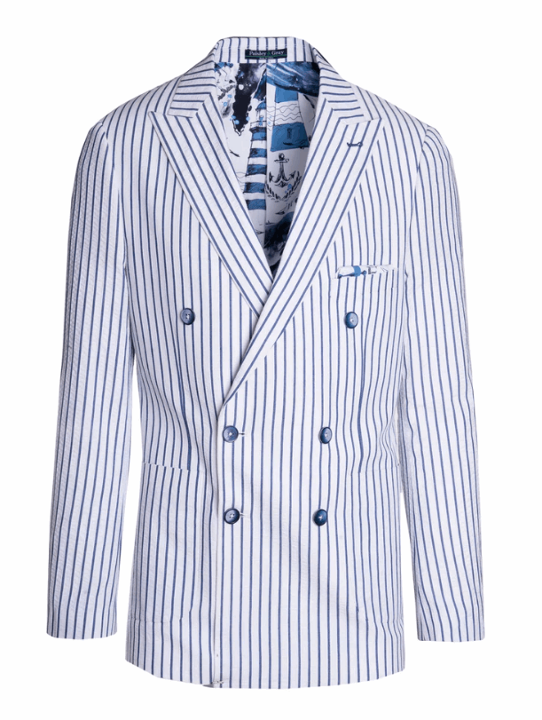 Fleet Double-Breasted Jacket - Slim - White Blue Sucker Stripe