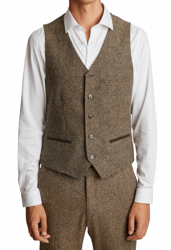 Eaton Flap PKT Vest-Slim Caramel Donegal