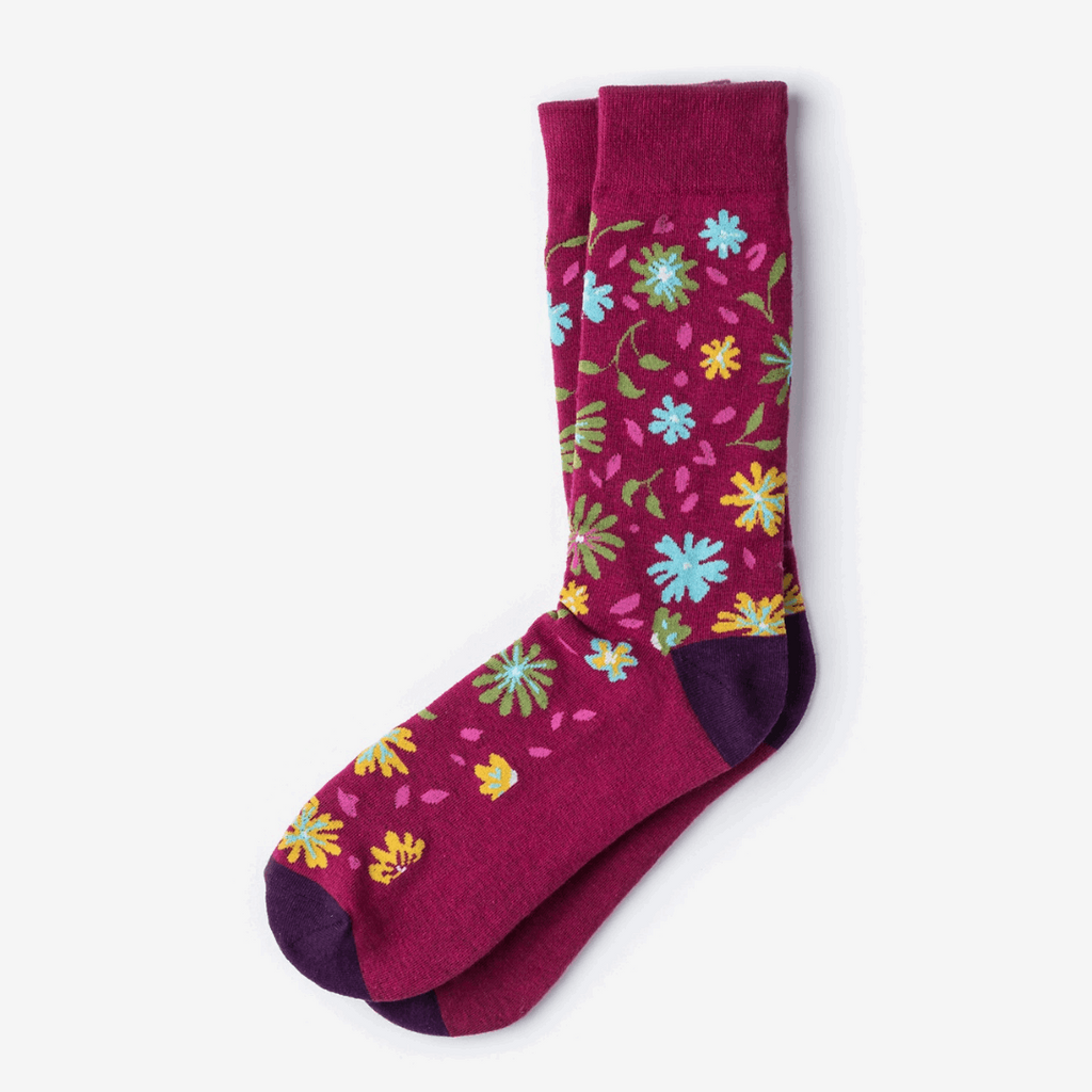 Fresh Floral - Maroon Carded Cotton Sock