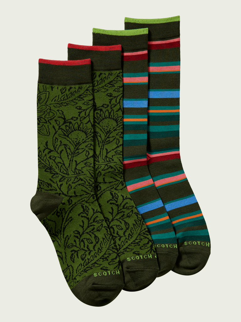 2-Pack Jacquard Socks - Olive Combo