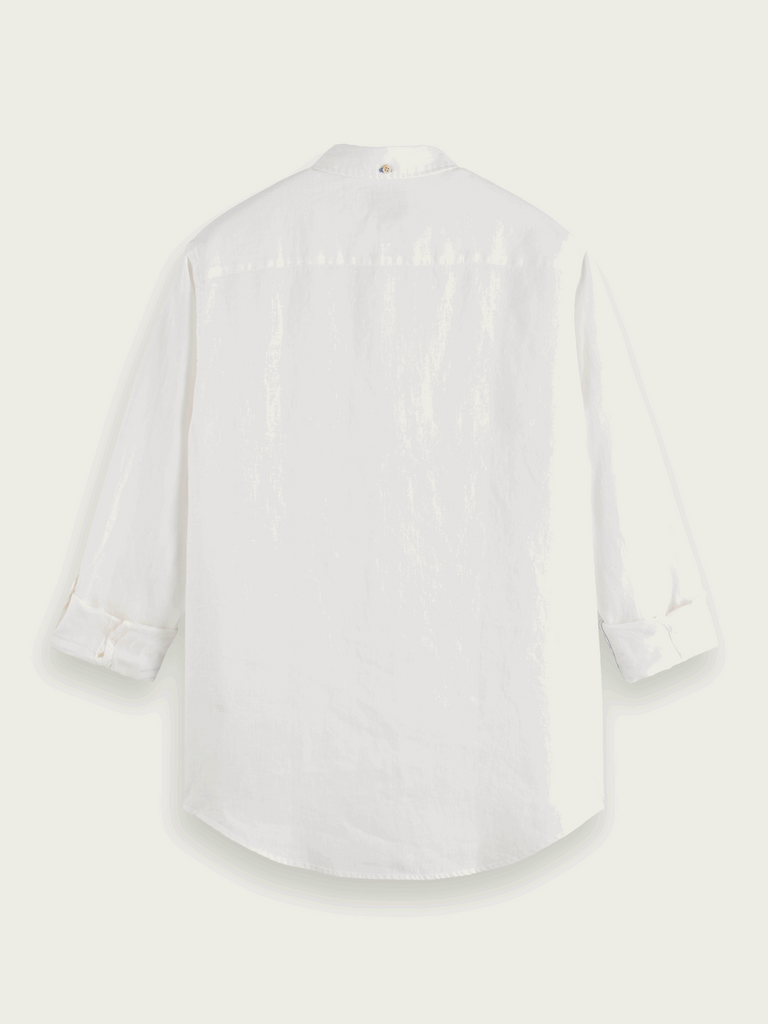 Linen shirt with sleeve roll-up-White