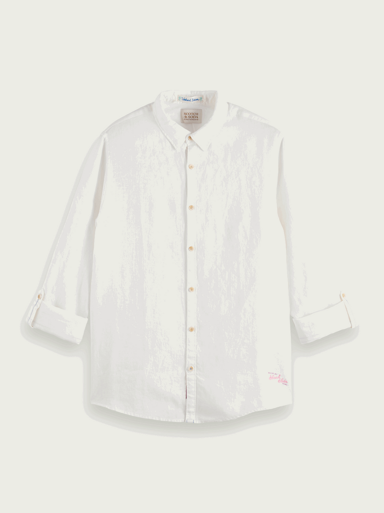 Linen shirt with sleeve roll-up-White