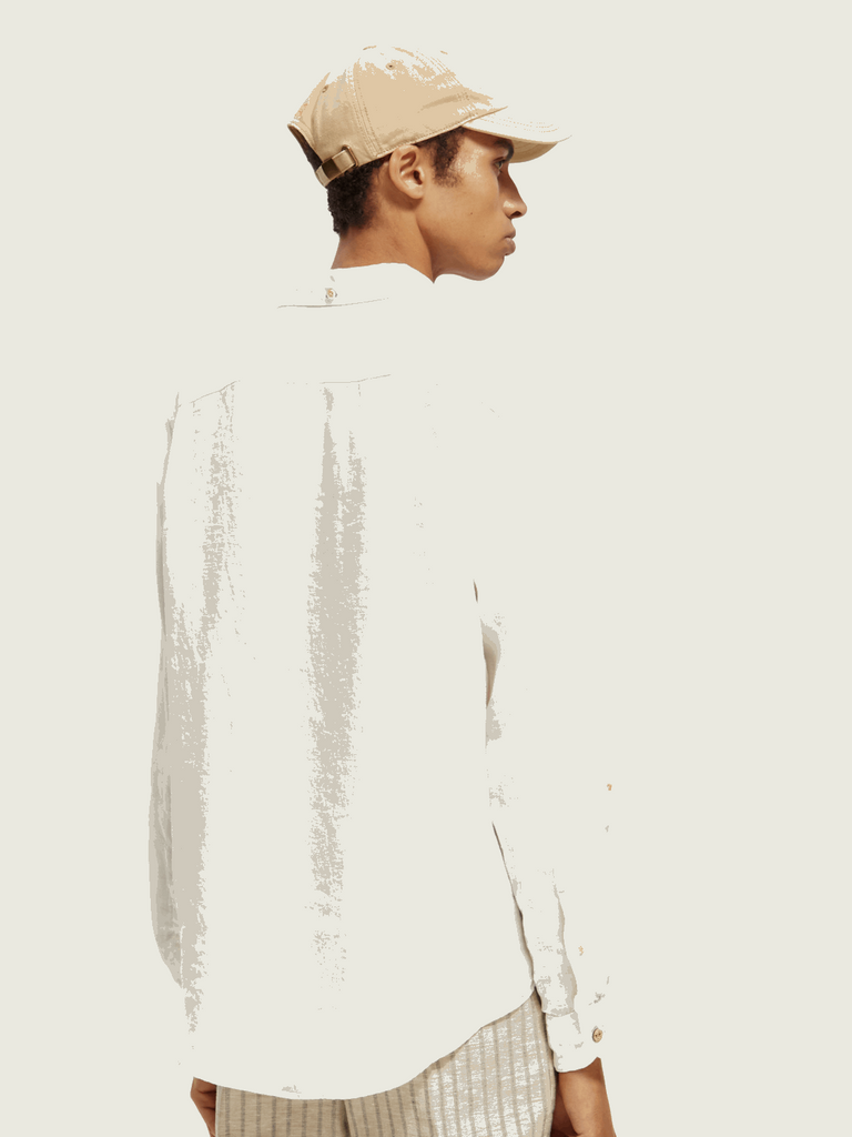 Linen shirt with sleeve roll-up-White
