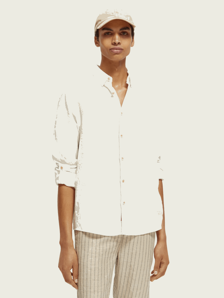 Linen shirt with sleeve roll-up-White