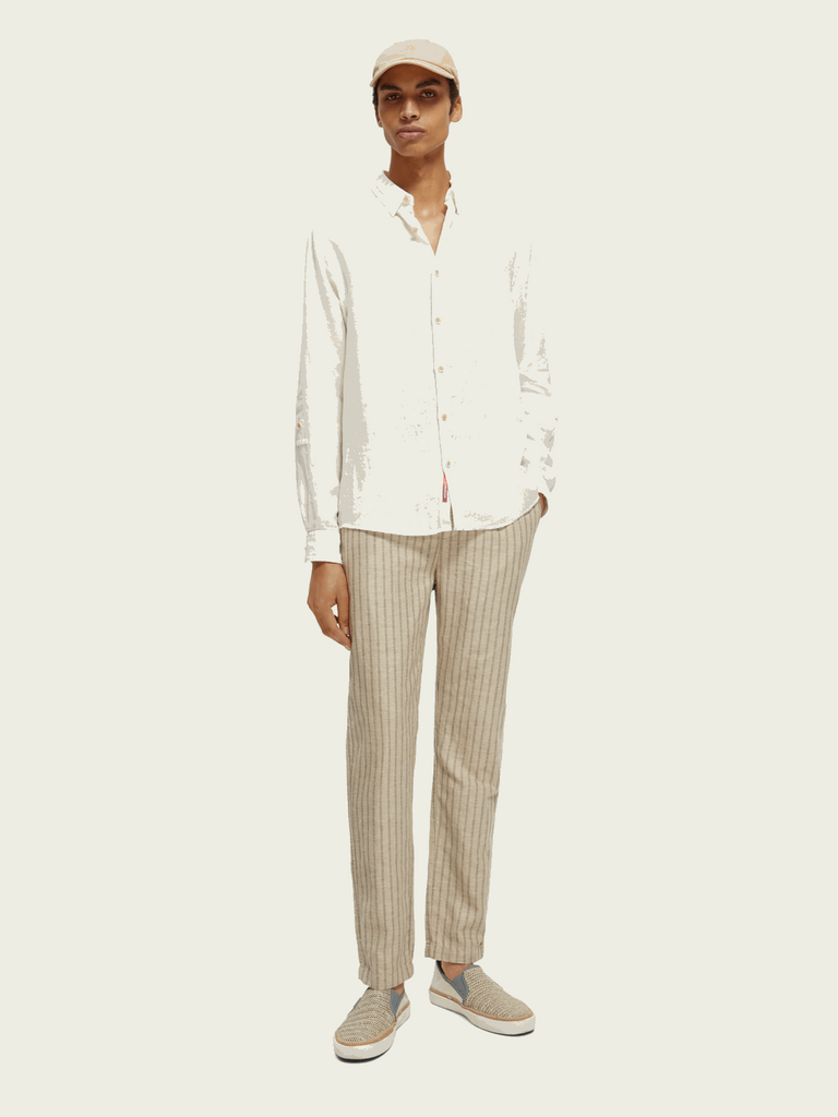 Linen shirt with sleeve roll-up-White