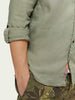 Linen shirt with sleeve roll-up-Olive